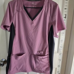 Cherokee Pink V-Neck Scrub Top with Black Side Panels